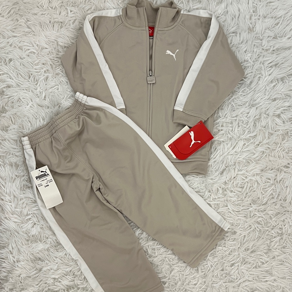 Puma Khaki White Tracksuit & Jogger Two Piece Set